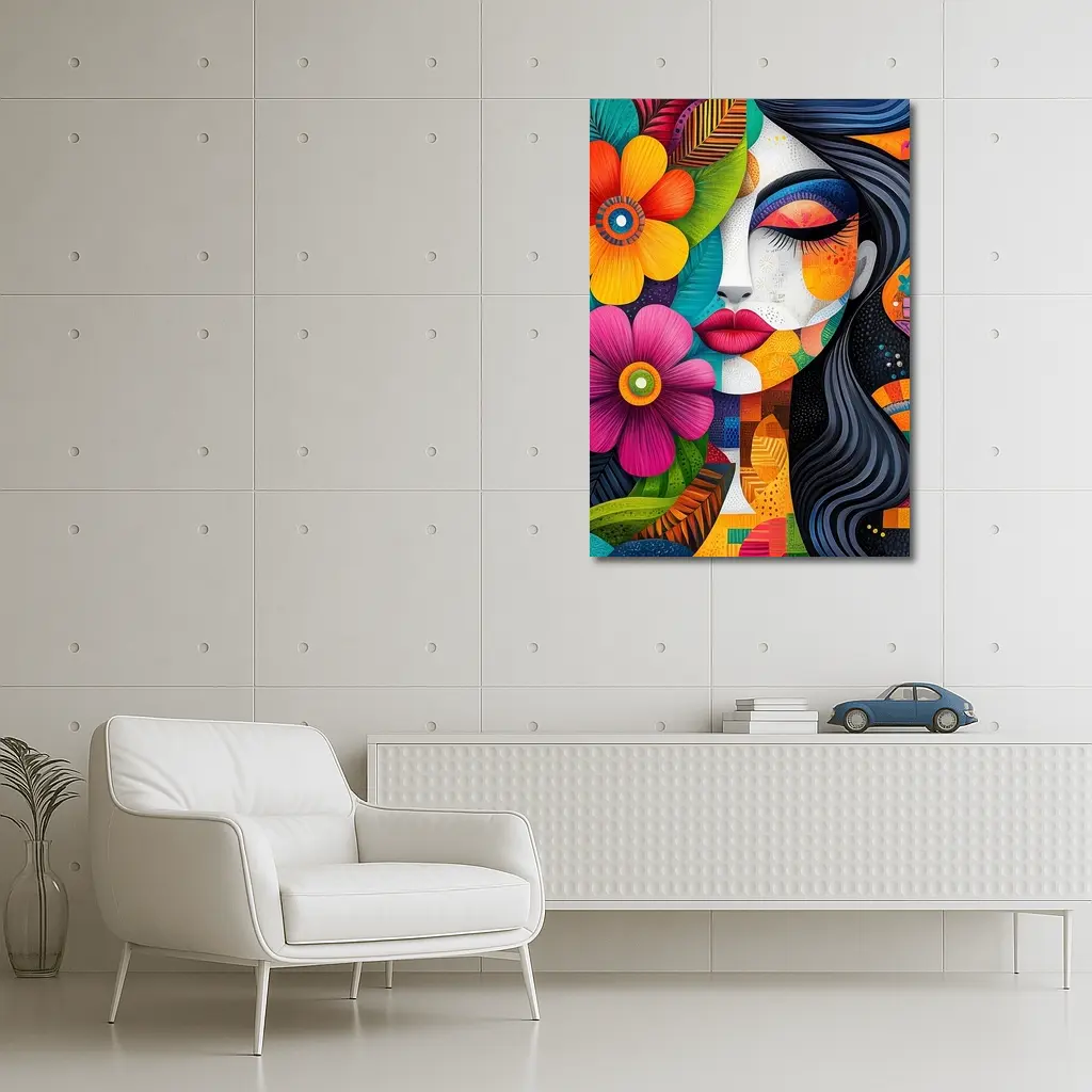 Colorful Abstract Woman Face Floral Art – Wall Art