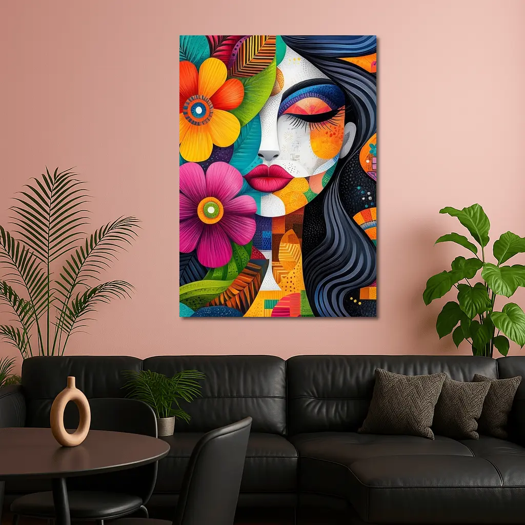 Colorful Abstract Woman Face Floral Art – Wall Art