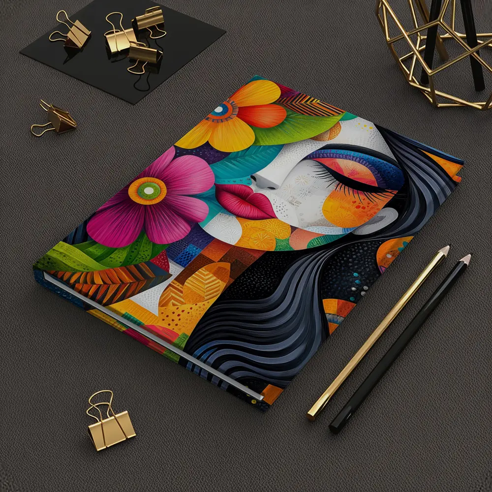 Colorful Abstract Woman Face Floral Art – Notebooks