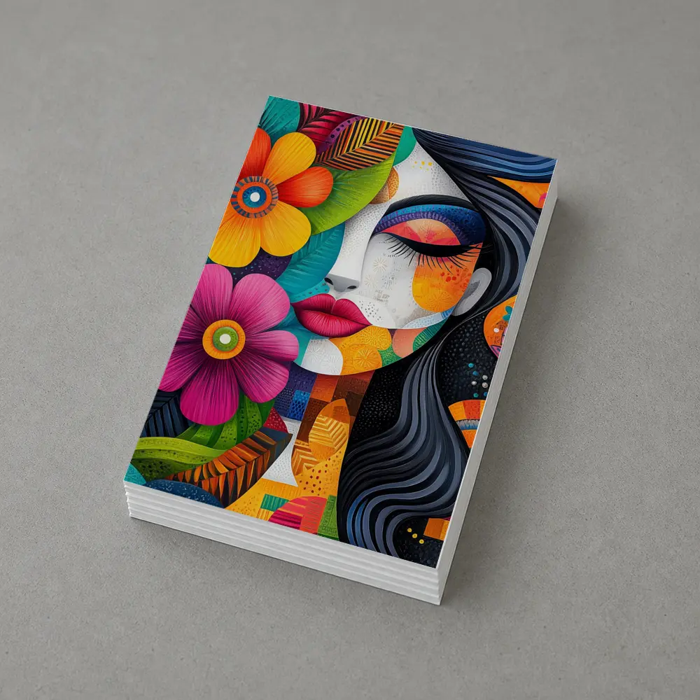 Colorful Abstract Woman Face Floral Art – Postcards