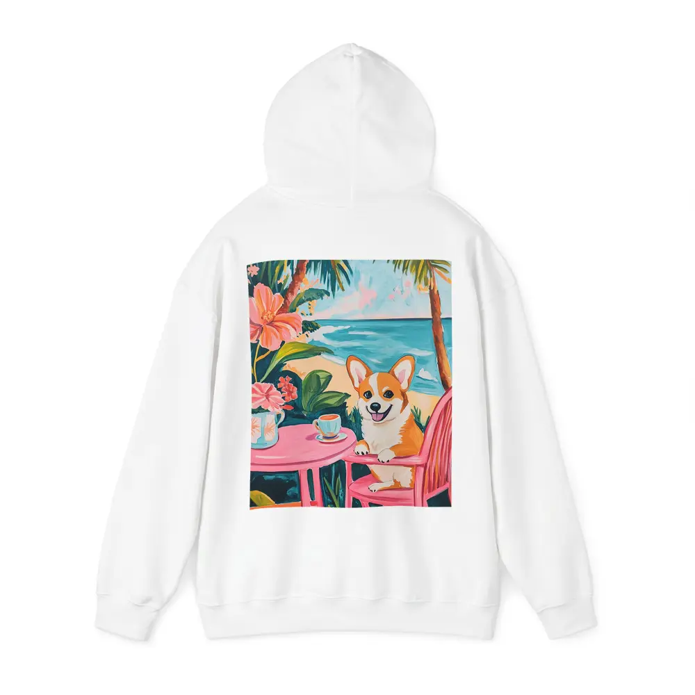 Corgi Dog Relaxing at Tropical Beach Cafe – Hoodies