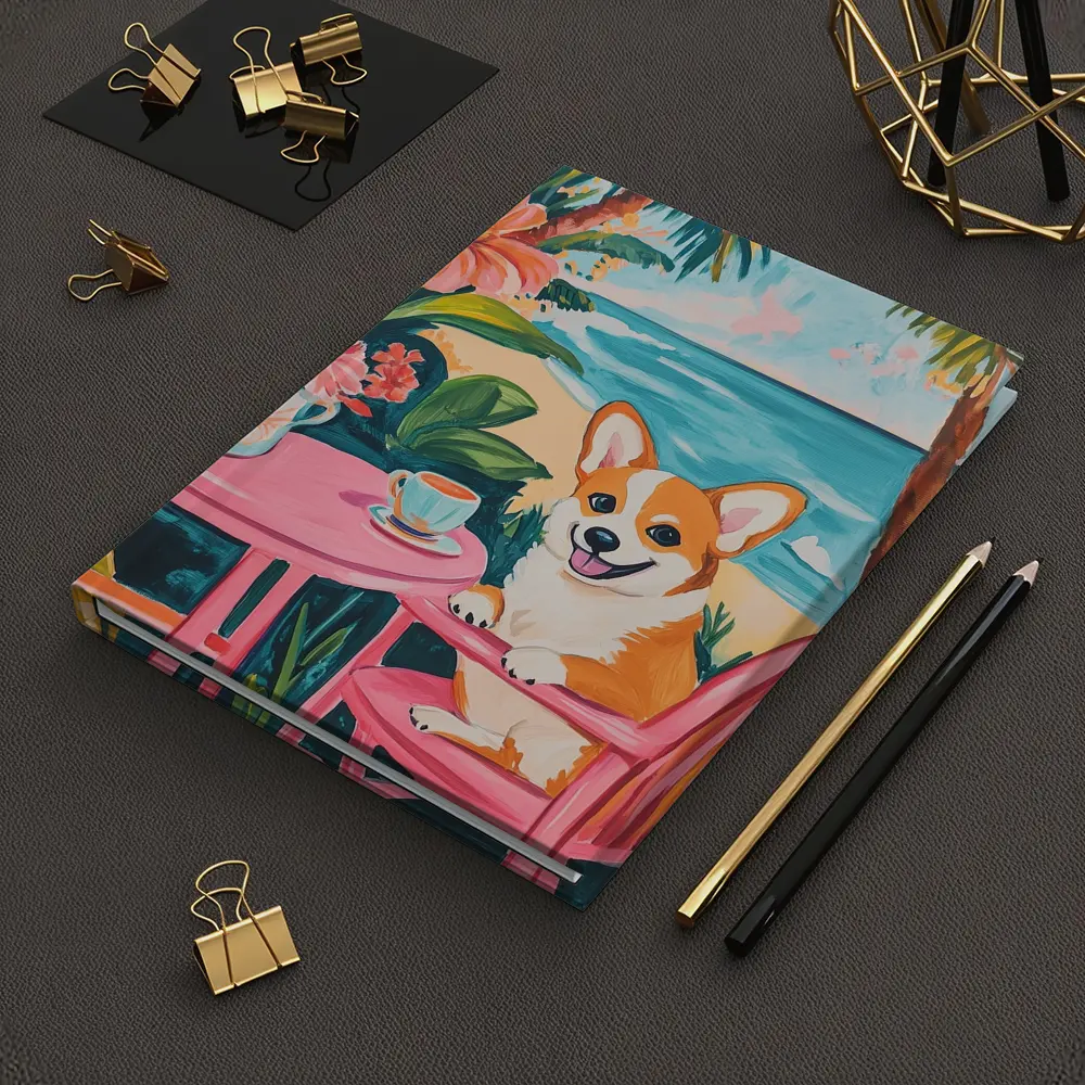 Corgi Dog Relaxing at Tropical Beach Cafe – Notebooks