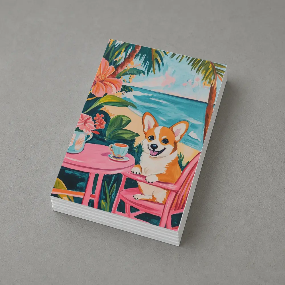 Corgi Dog Relaxing at Tropical Beach Cafe – Postcards