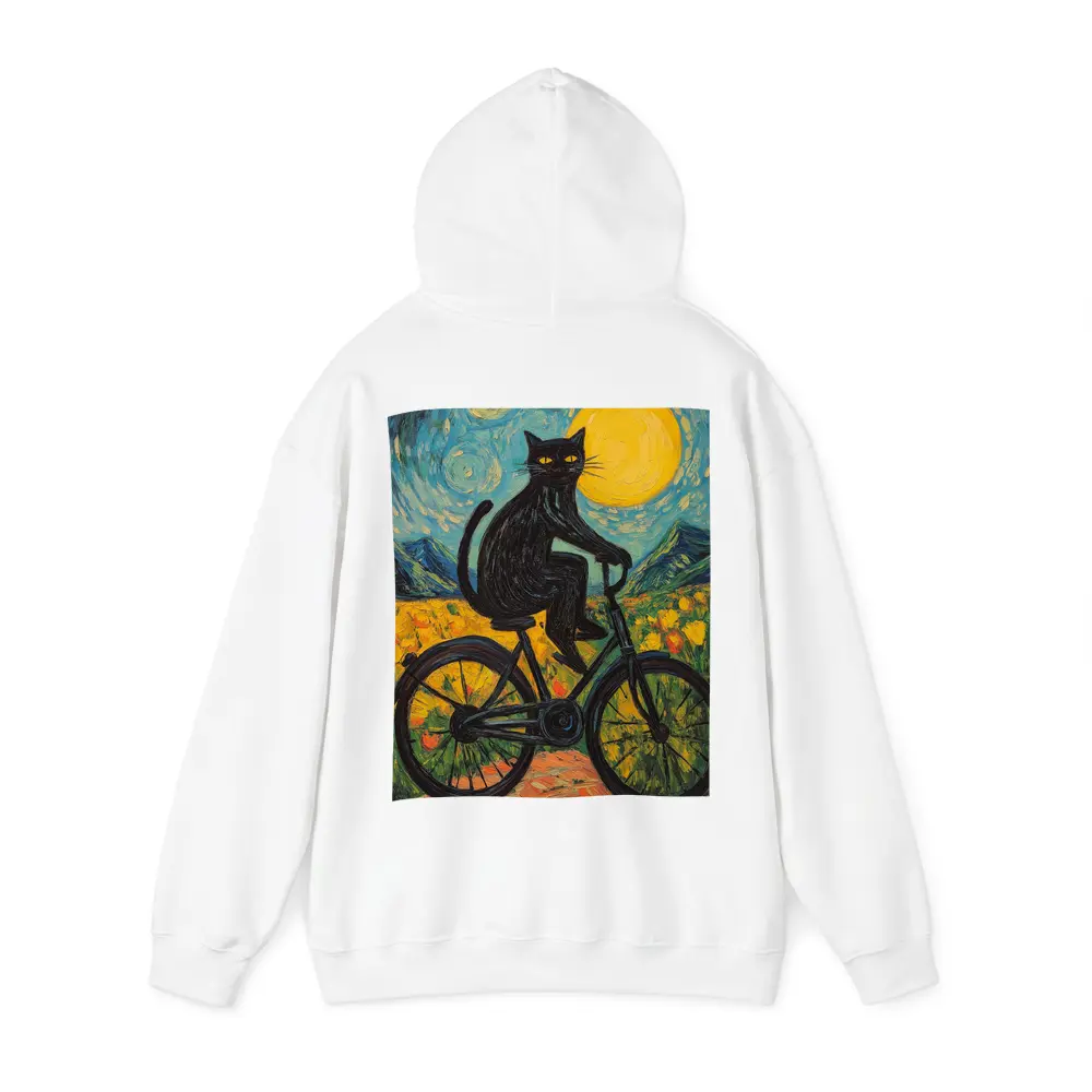 Black Cat Riding Bicycle Van Gogh Style – Hoodies