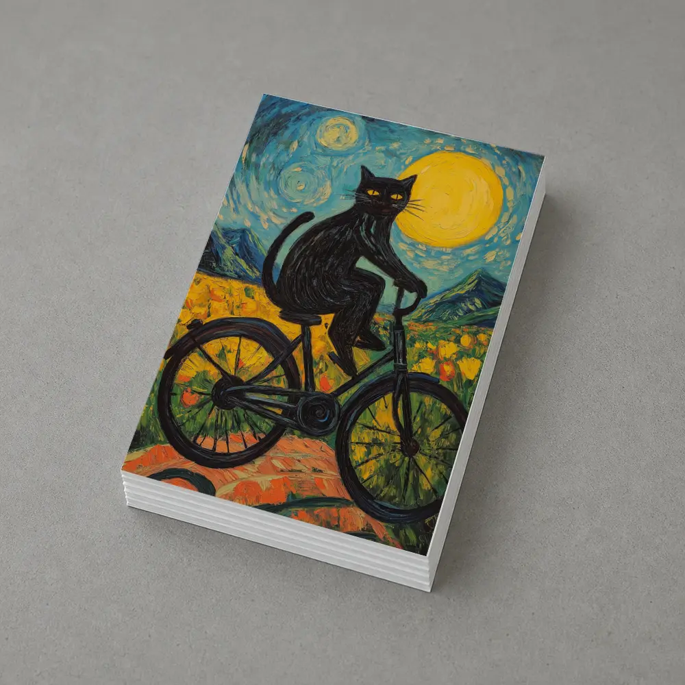 Black Cat Riding Bicycle Van Gogh Style – Postcards