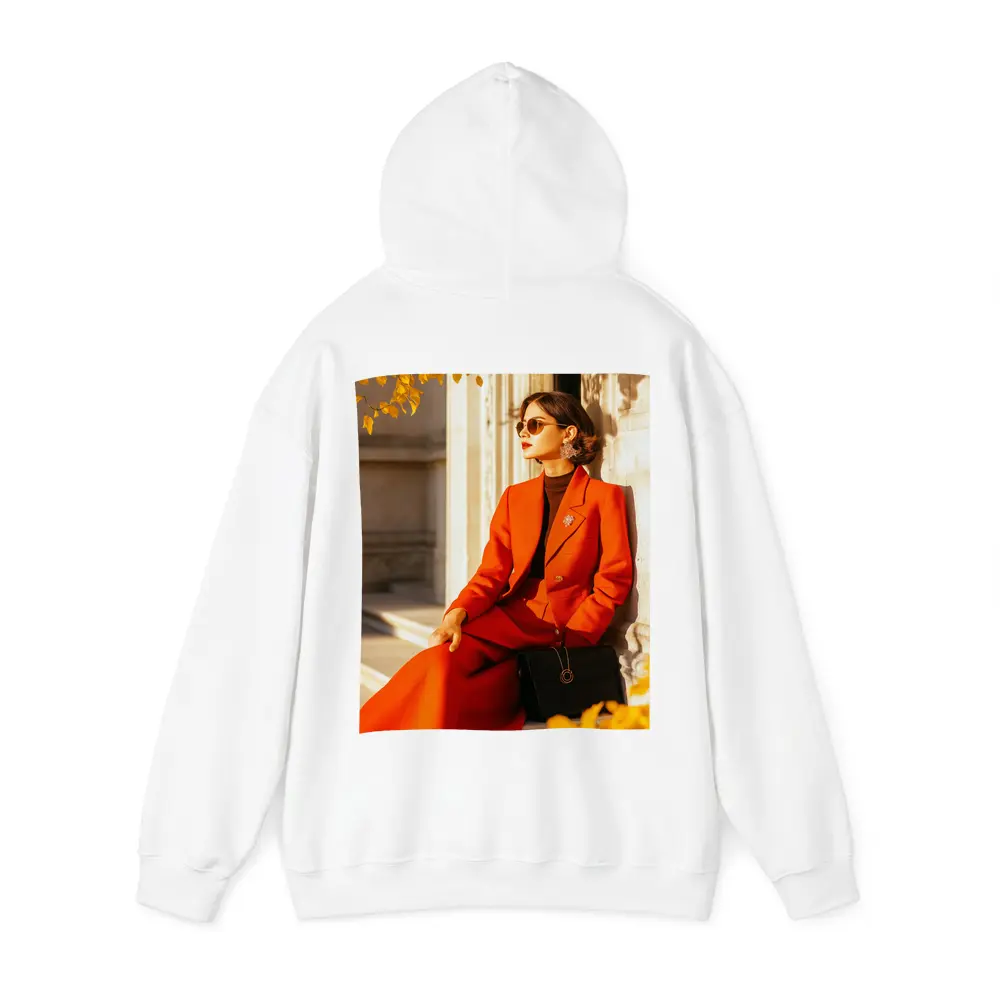 Woman Red Suit Autumn City Architecture – Hoodies
