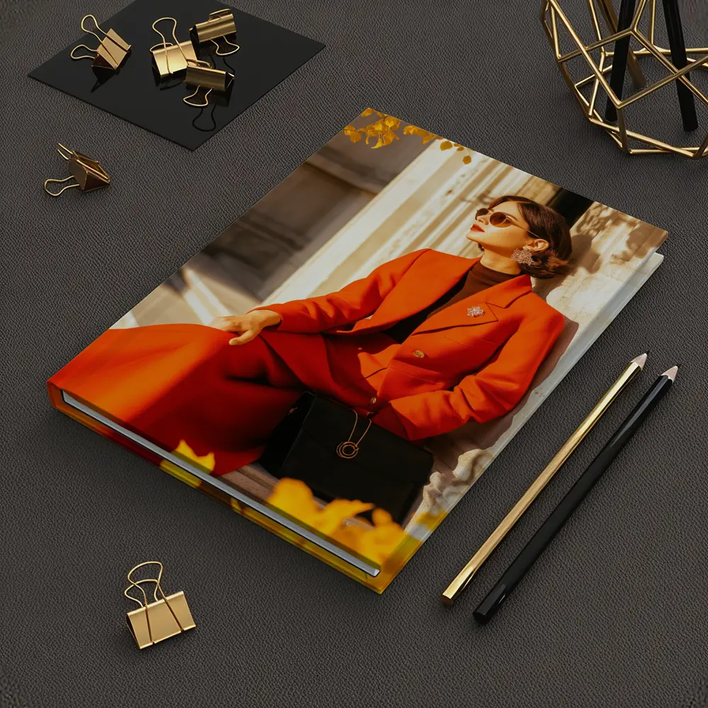 Woman Red Suit Autumn City Architecture – Notebooks