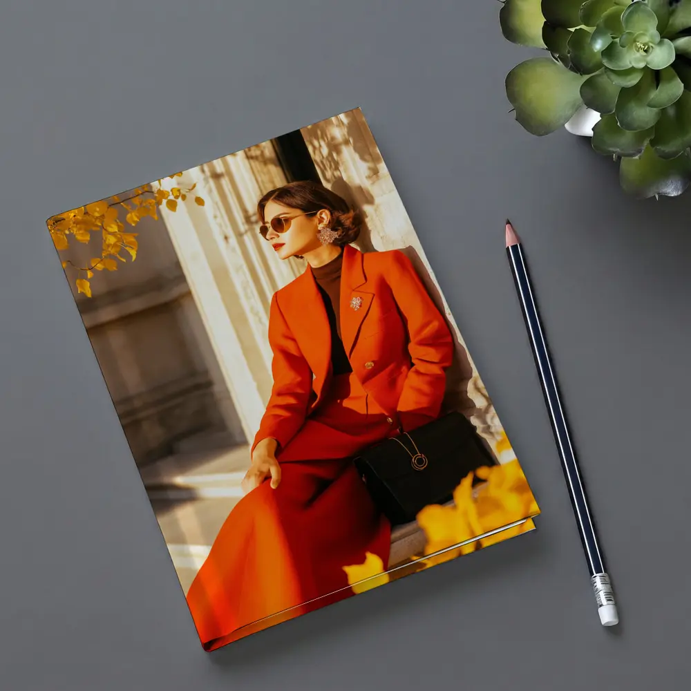 Woman Red Suit Autumn City Architecture – Notebooks
