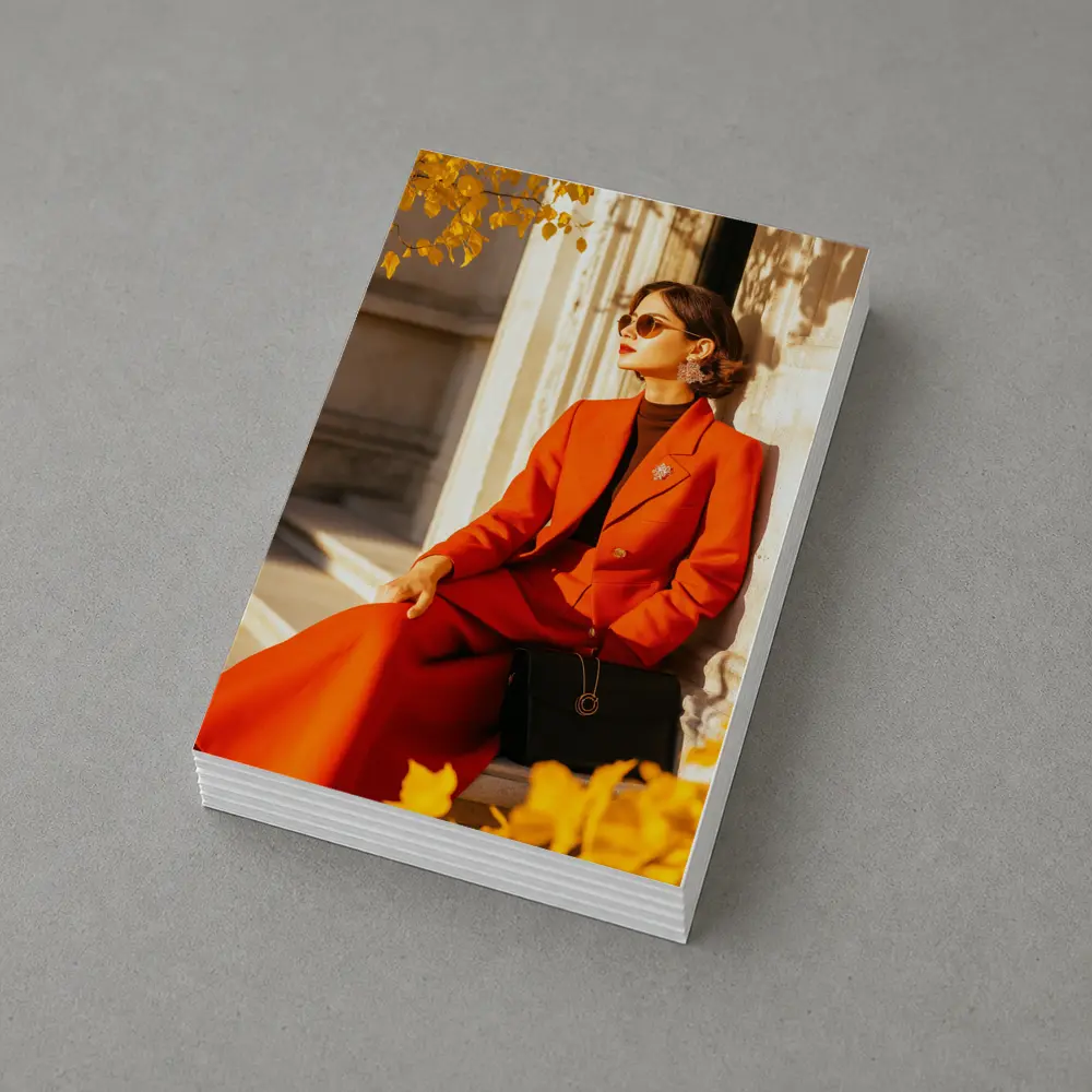 Woman Red Suit Autumn City Architecture – Postcards