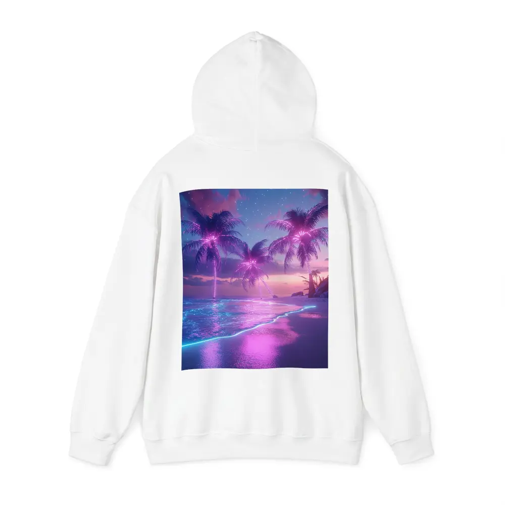 Neon Palm Trees Glowing Beach Night – Hoodies