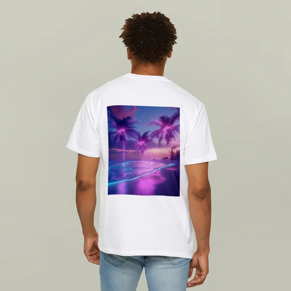 Neon Palm Trees Glowing Beach Night – T-Shirts