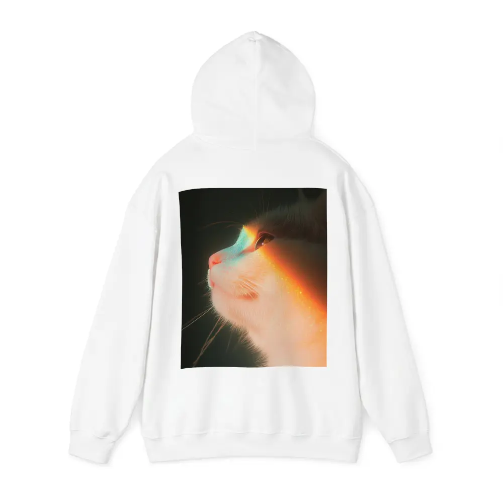 White Cat Profile With Rainbow Light Glow – Hoodies