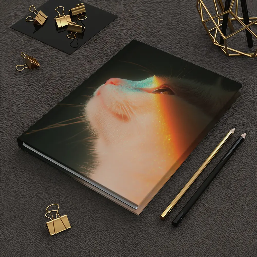 White Cat Profile With Rainbow Light Glow – Notebooks