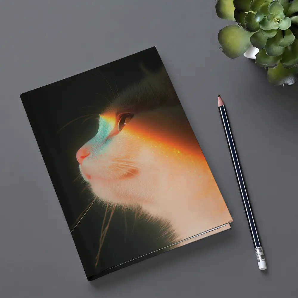 White Cat Profile With Rainbow Light Glow – Notebooks