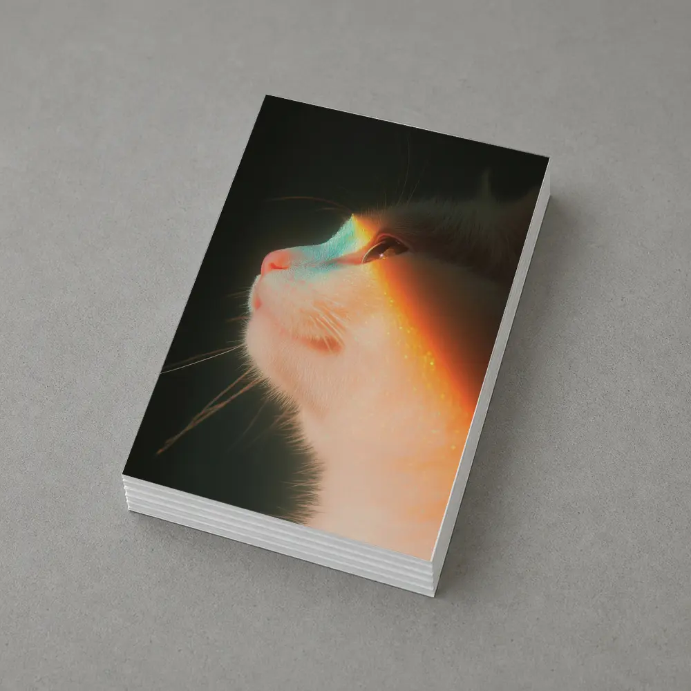 White Cat Profile With Rainbow Light Glow – Postcards
