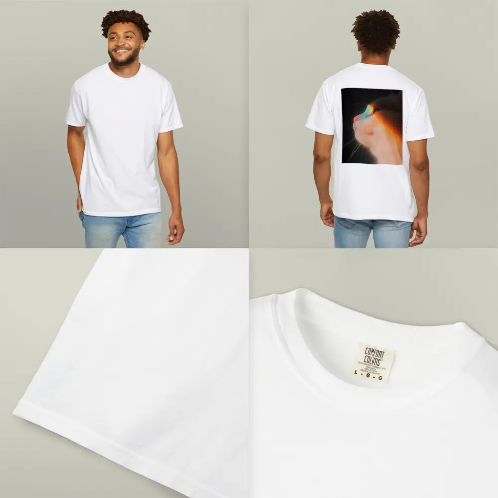 White Cat Profile With Rainbow Light Glow – T-Shirts