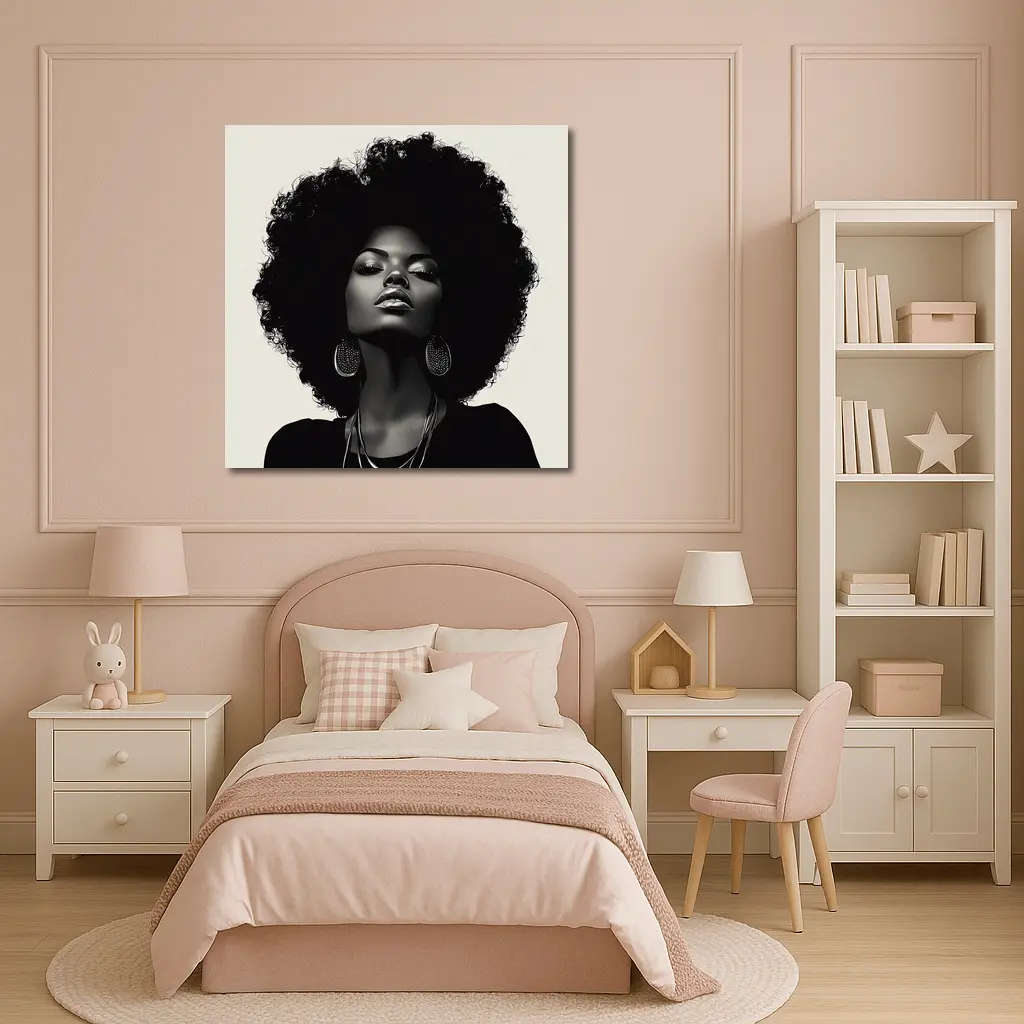 Black Woman Afro Hair Portrait Illustration – Wall Art