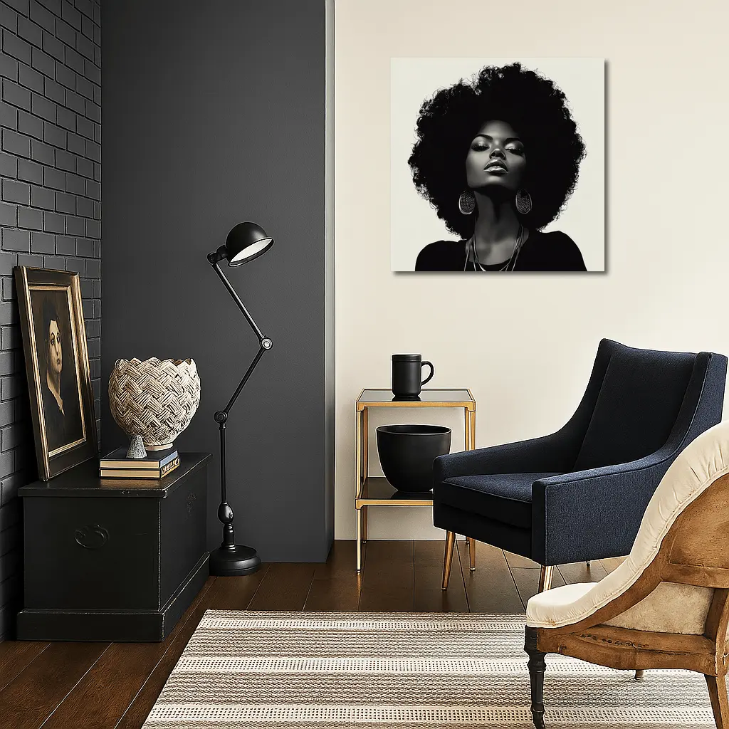 Black Woman Afro Hair Portrait Illustration – Wall Art