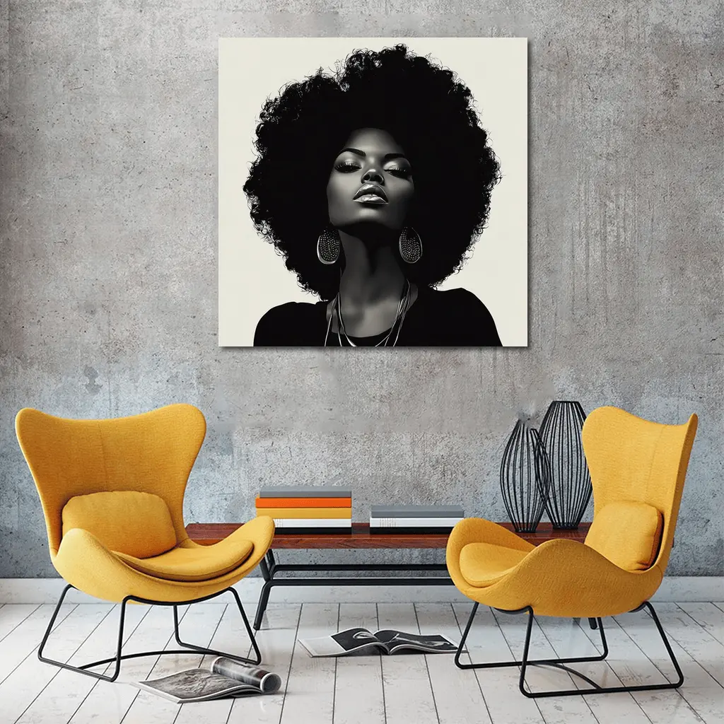 Black Woman Afro Hair Portrait Illustration – Wall Art