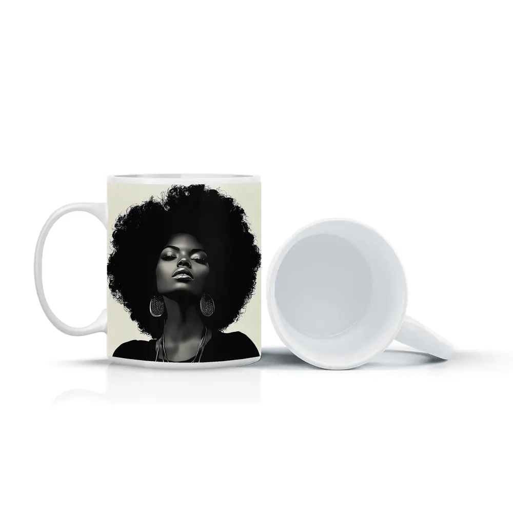 Black Woman Afro Hair Portrait Illustration – Mugs