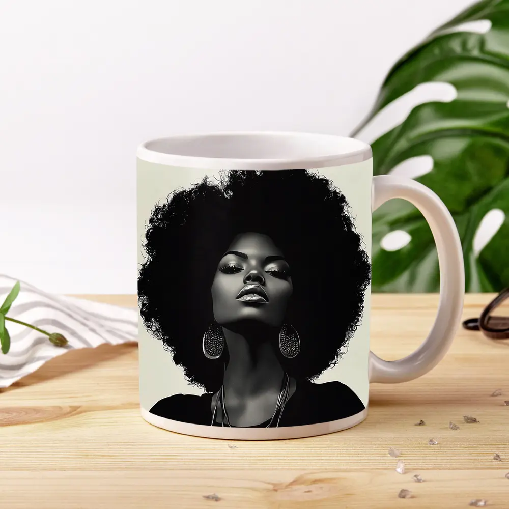 Black Woman Afro Hair Portrait Illustration – Mugs