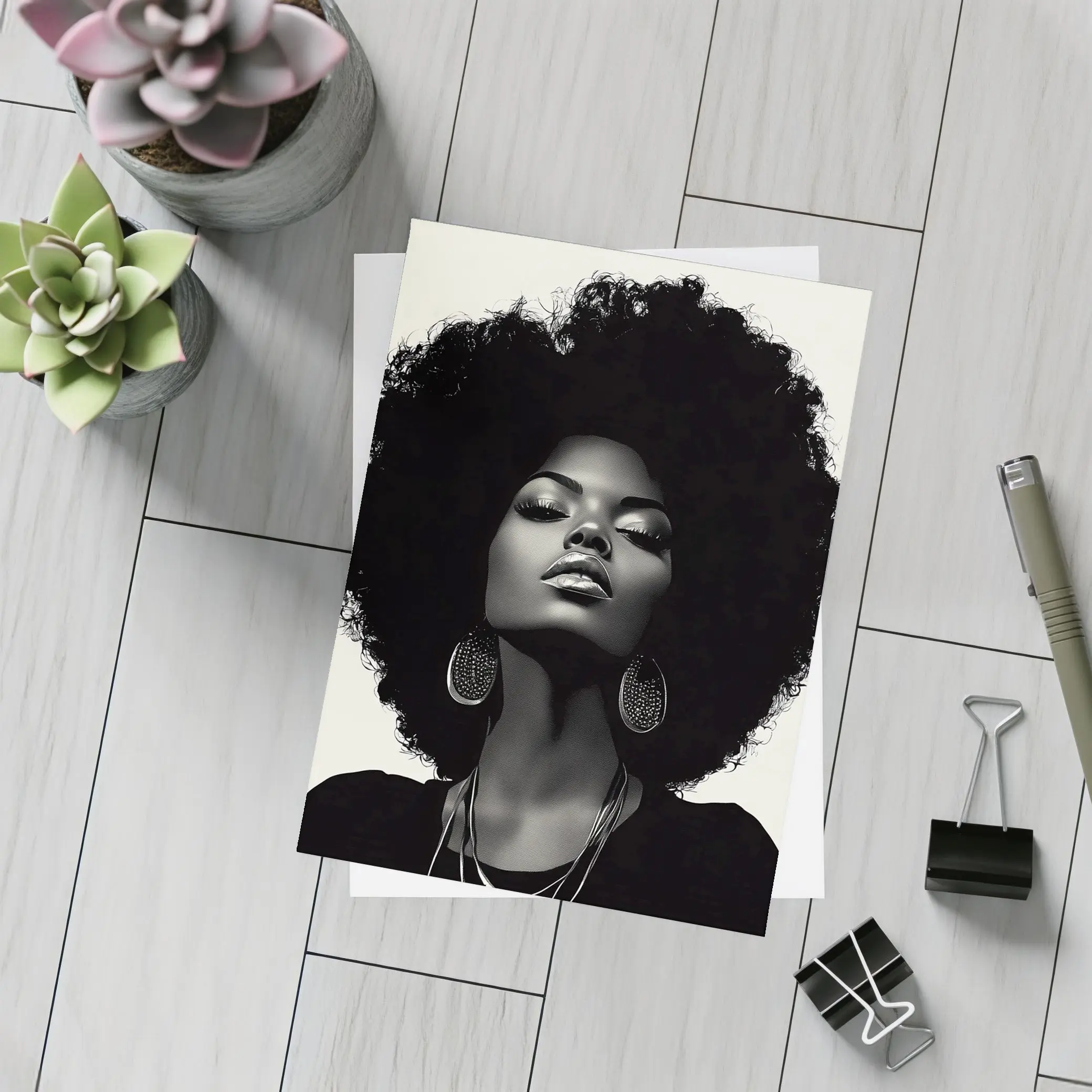 Black Woman Afro Hair Portrait Illustration – Postcards