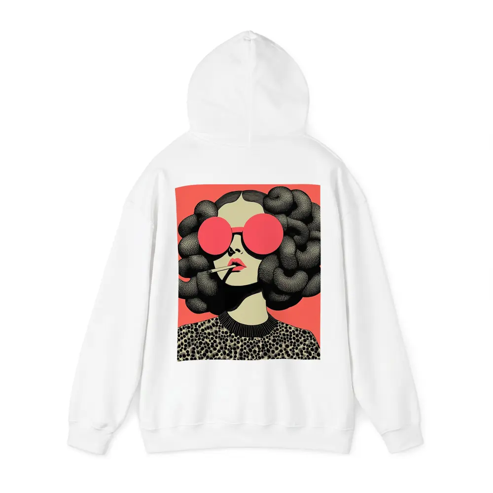 Retro Woman Big Sunglasses Coral Pink Background – Hoodies
