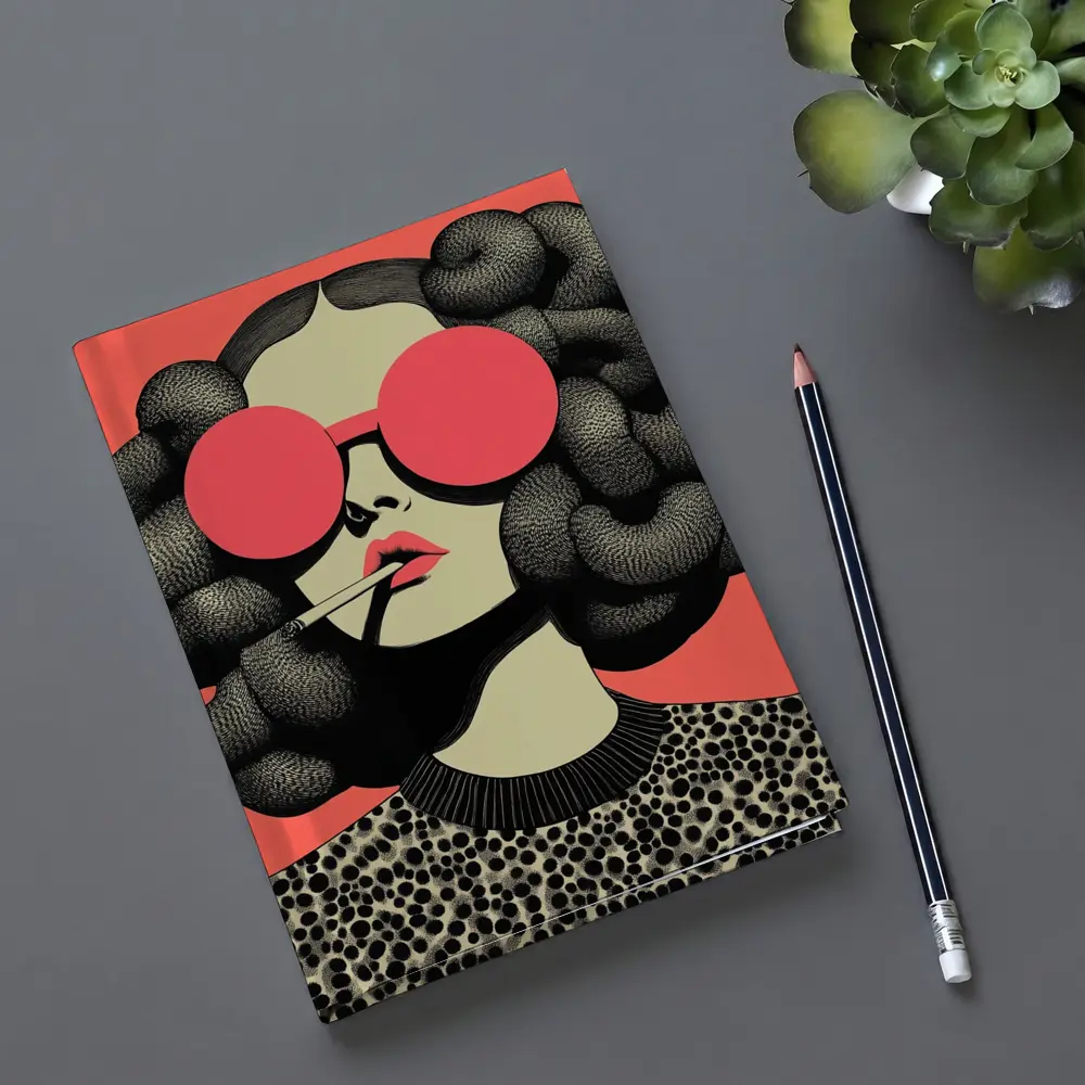 Retro Woman Big Sunglasses Coral Pink Background – Notebooks