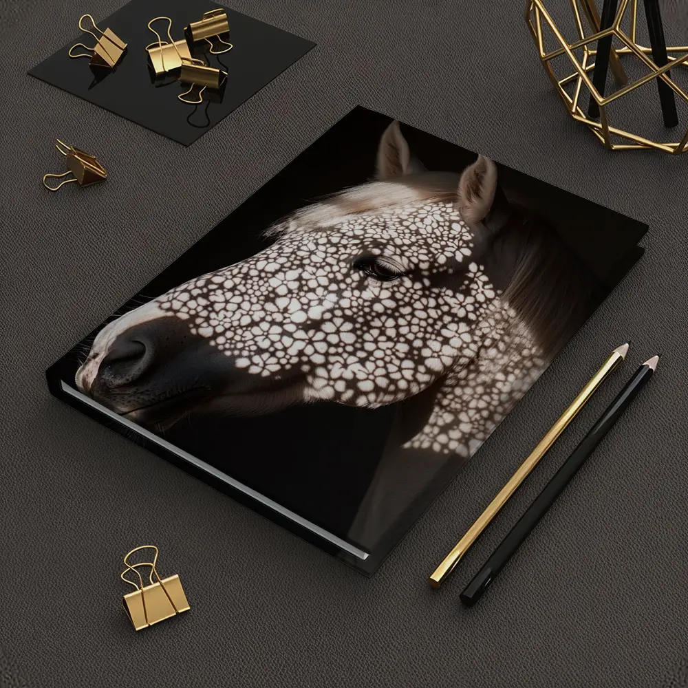 White Horse Floral Shadow Dark Background – Notebooks