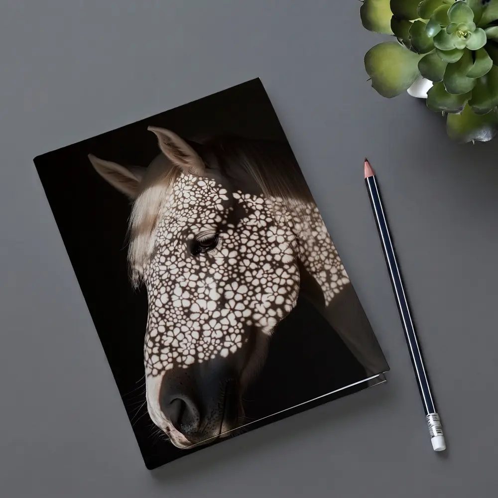White Horse Floral Shadow Dark Background – Notebooks