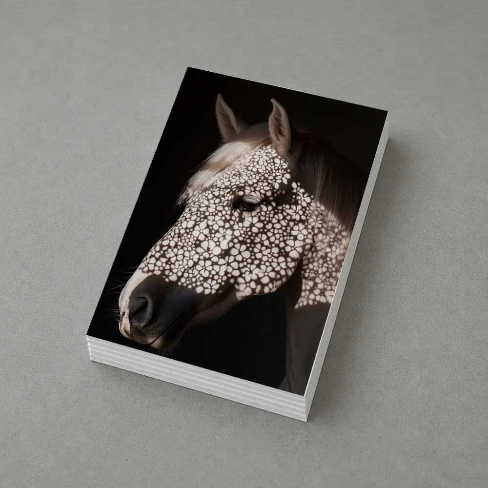 White Horse Floral Shadow Dark Background – Postcards