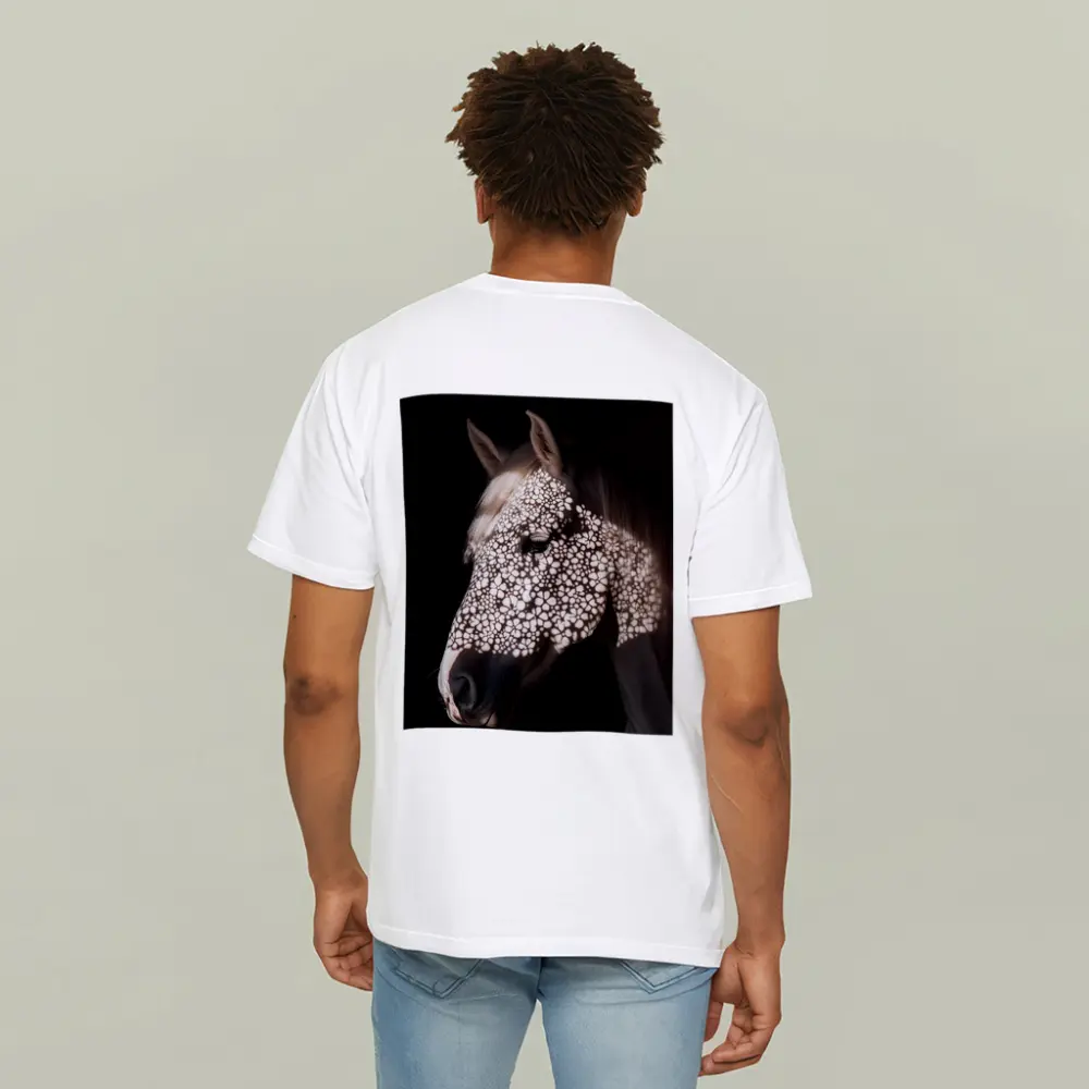White Horse Floral Shadow Dark Background – T-Shirts