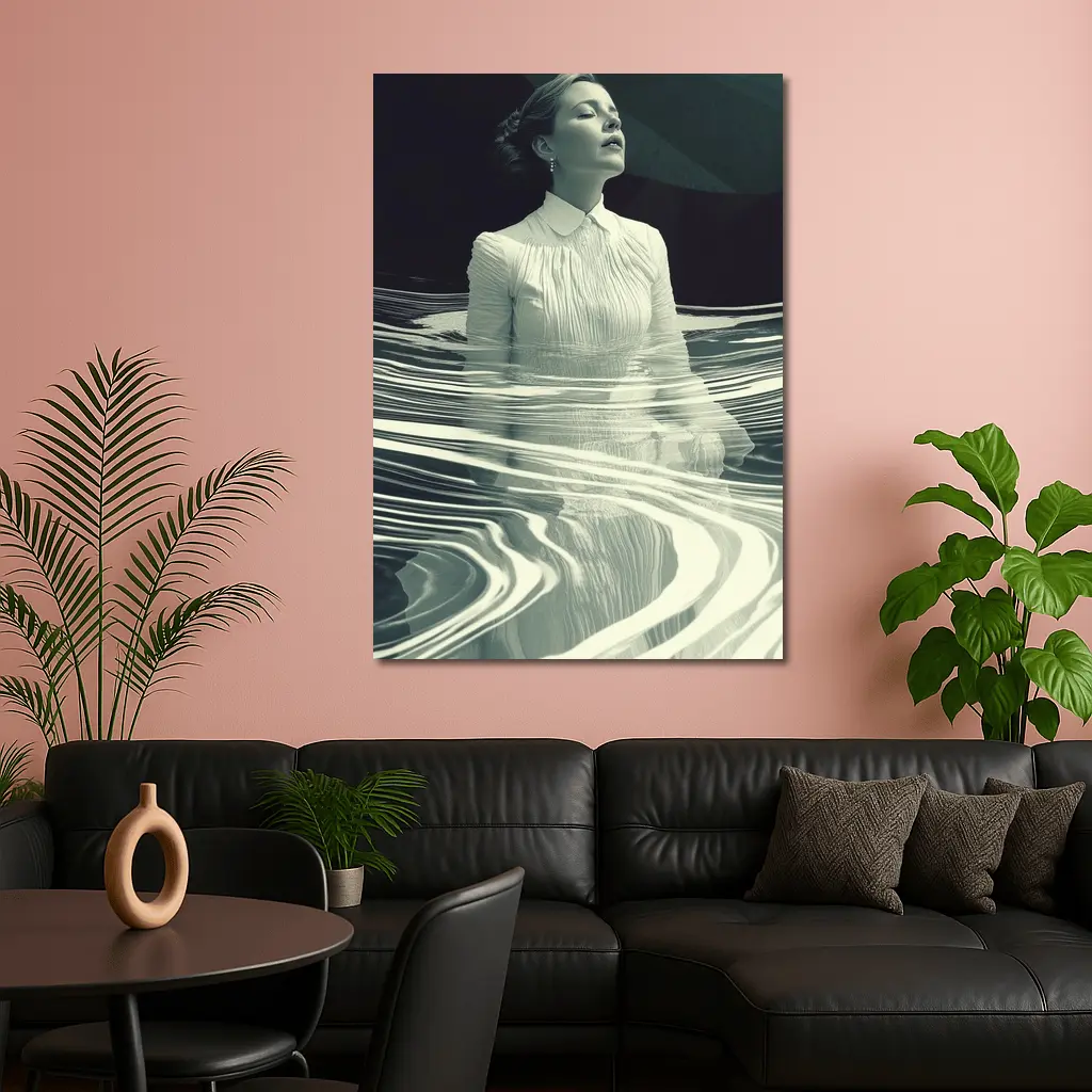 Woman in White Surreal Water Ripples Art – Wall Art