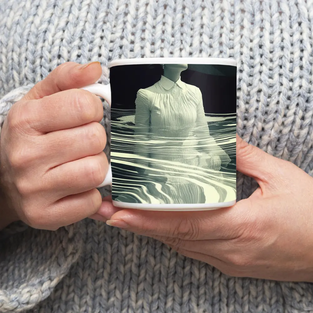 Woman in White Surreal Water Ripples Art – Mugs