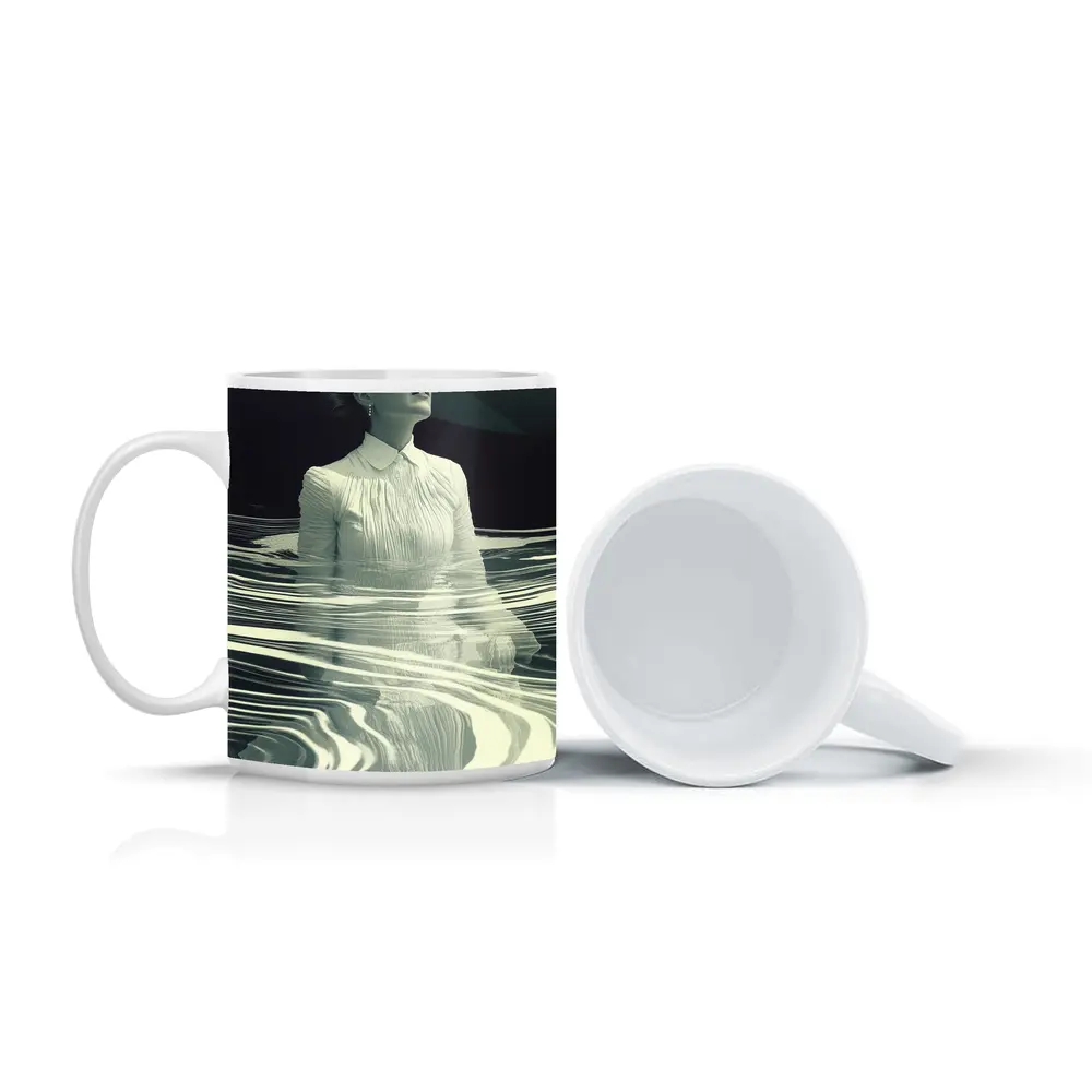 Woman in White Surreal Water Ripples Art – Mugs