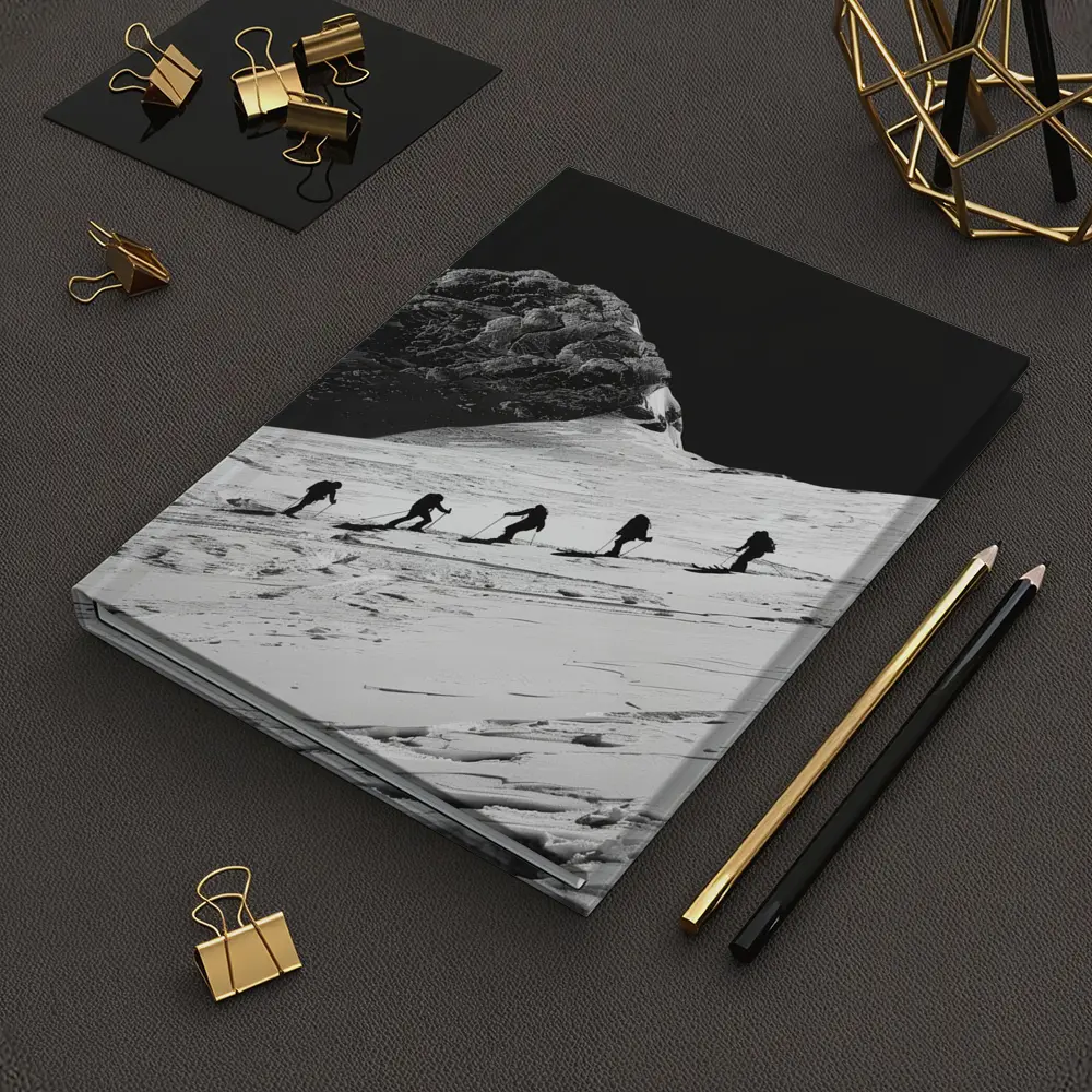 Mountaineers Climbing Snowy Peak Black White – Notebooks