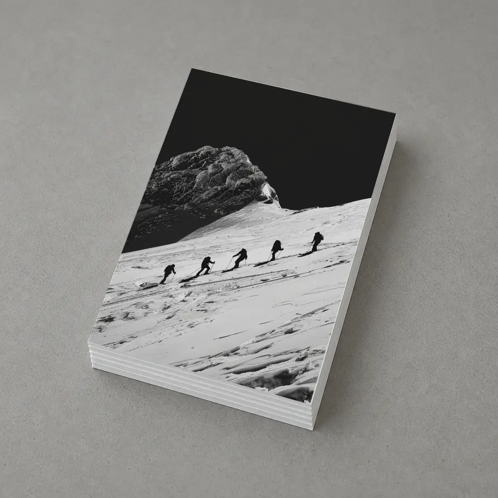 Mountaineers Climbing Snowy Peak Black White – Postcards