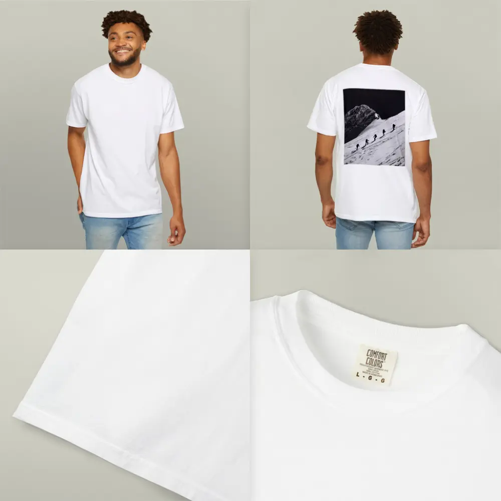 Mountaineers Climbing Snowy Peak Black White – T-Shirts