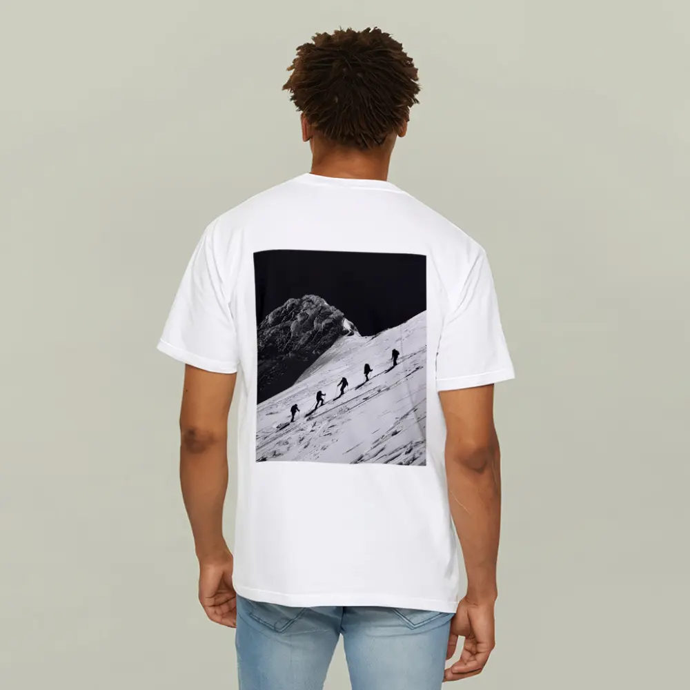 Mountaineers Climbing Snowy Peak Black White – T-Shirts