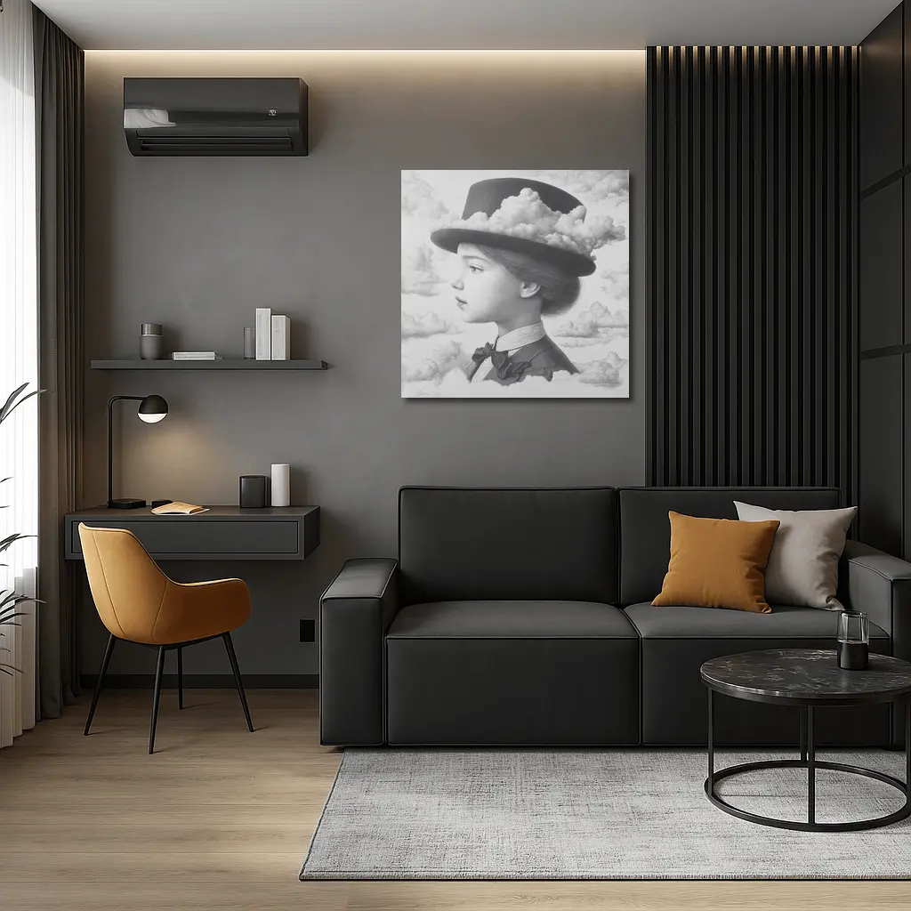 Girl Portrait Top Hat Clouds Surreal Art – Wall Art