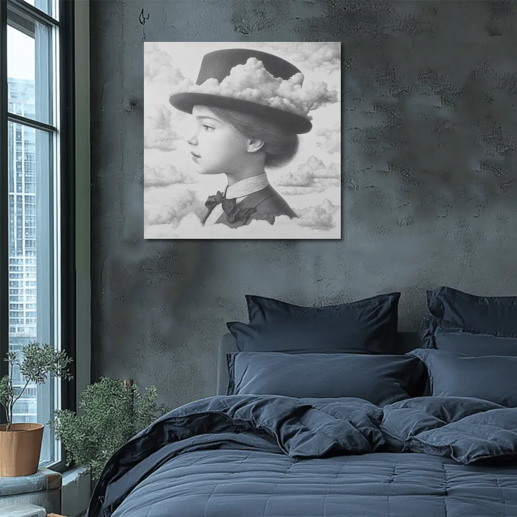 Girl Portrait Top Hat Clouds Surreal Art – Wall Art