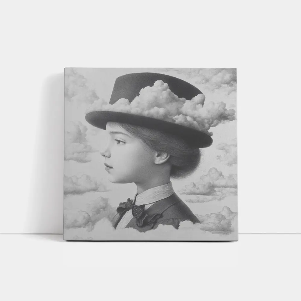 Girl Portrait Top Hat Clouds Surreal Art – Wall Art