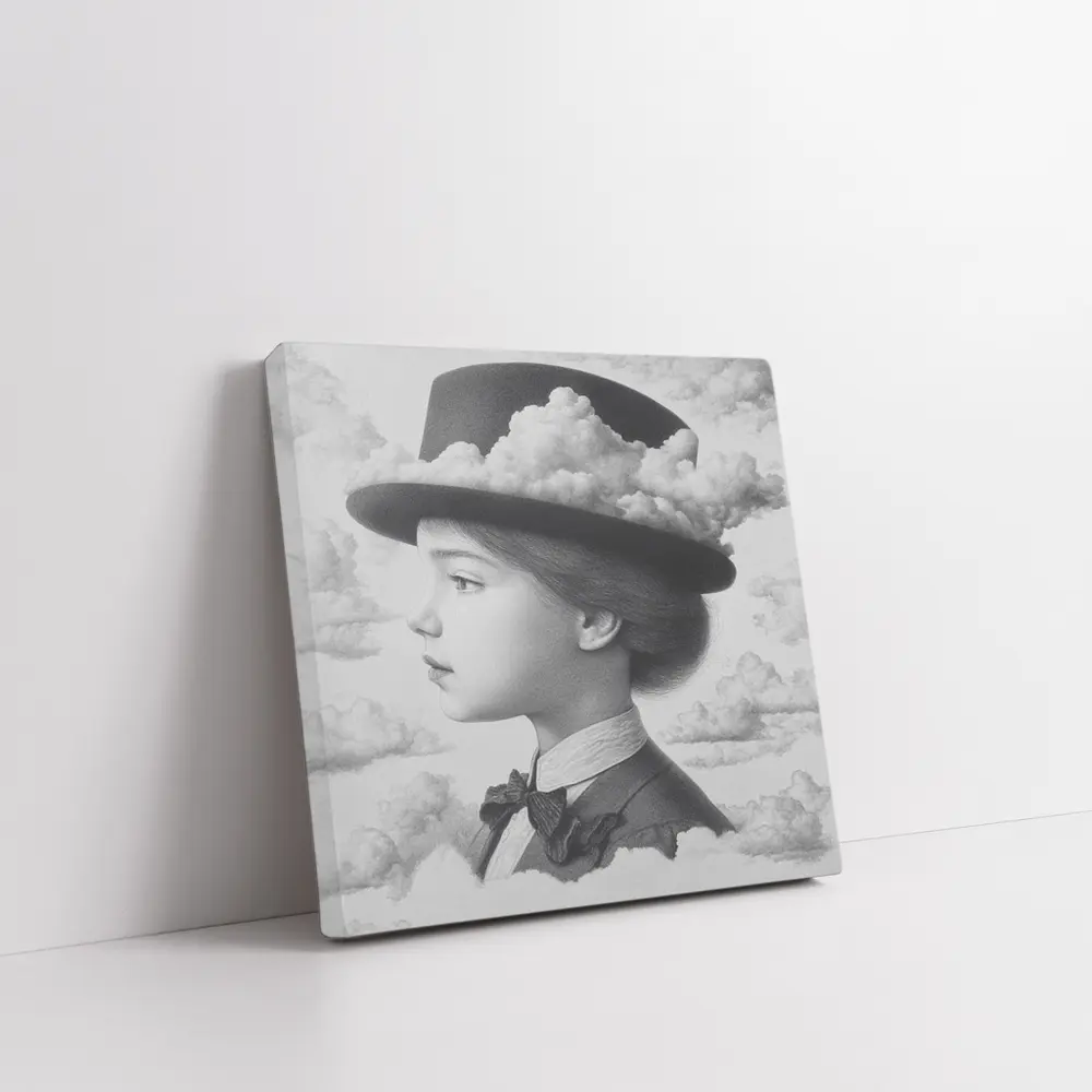 Girl Portrait Top Hat Clouds Surreal Art – Wall Art