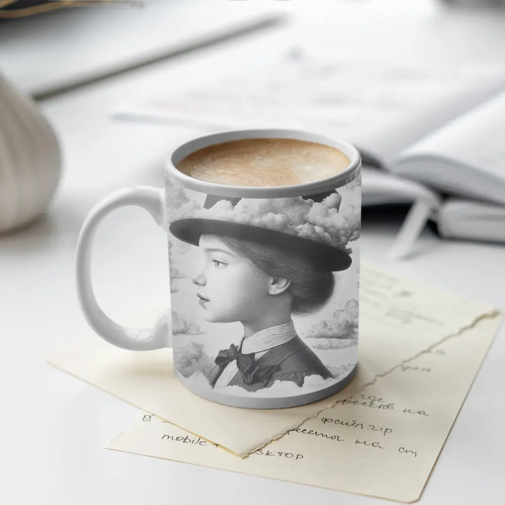 Girl Portrait Top Hat Clouds Surreal Art – Mugs