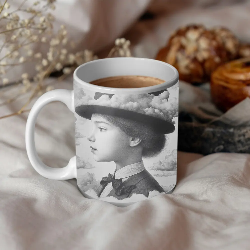 Girl Portrait Top Hat Clouds Surreal Art – Mugs