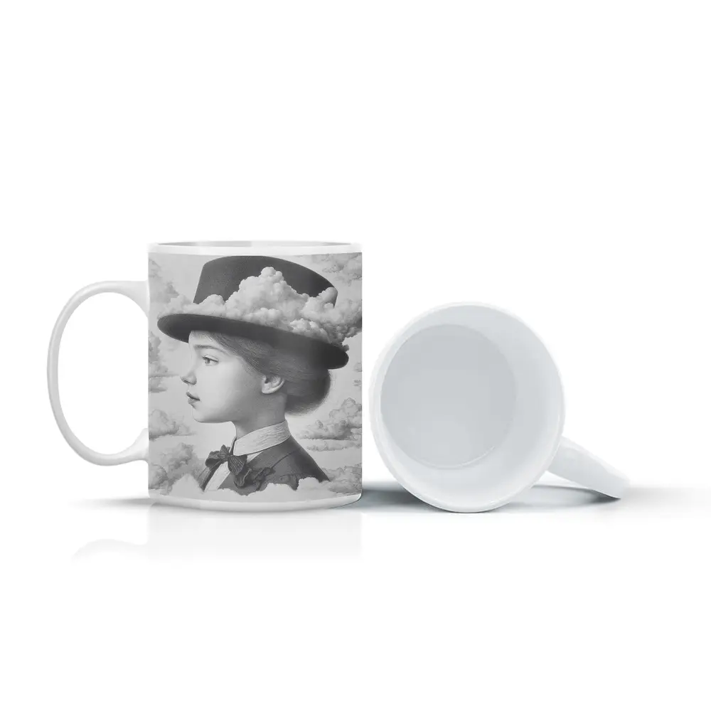 Girl Portrait Top Hat Clouds Surreal Art – Mugs