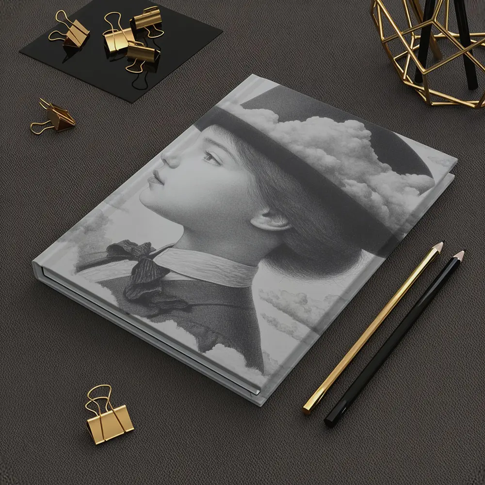 Girl Portrait Top Hat Clouds Surreal Art – Notebooks