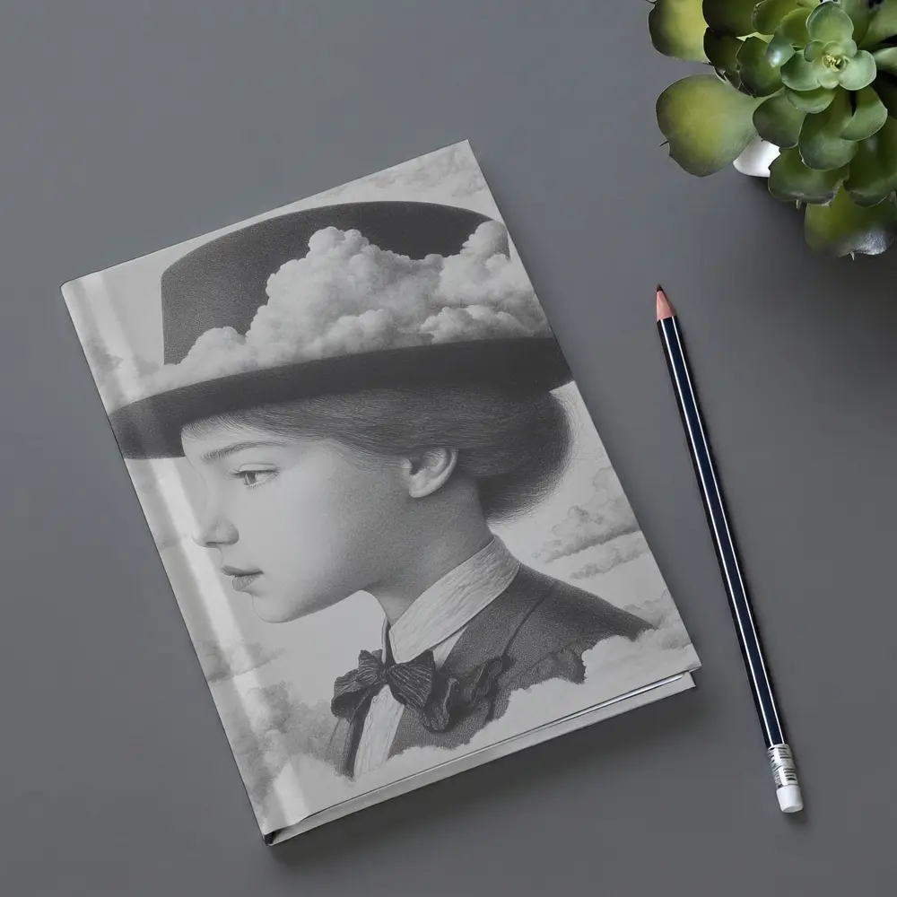 Girl Portrait Top Hat Clouds Surreal Art – Notebooks