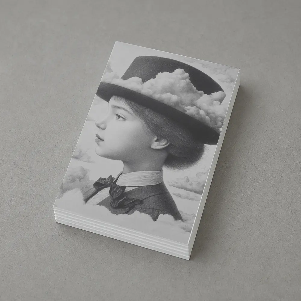 Girl Portrait Top Hat Clouds Surreal Art – Postcards