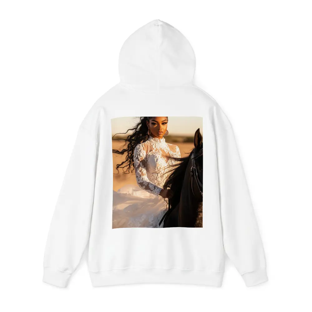 Woman in White Lace Dress Riding Horse – Hoodies